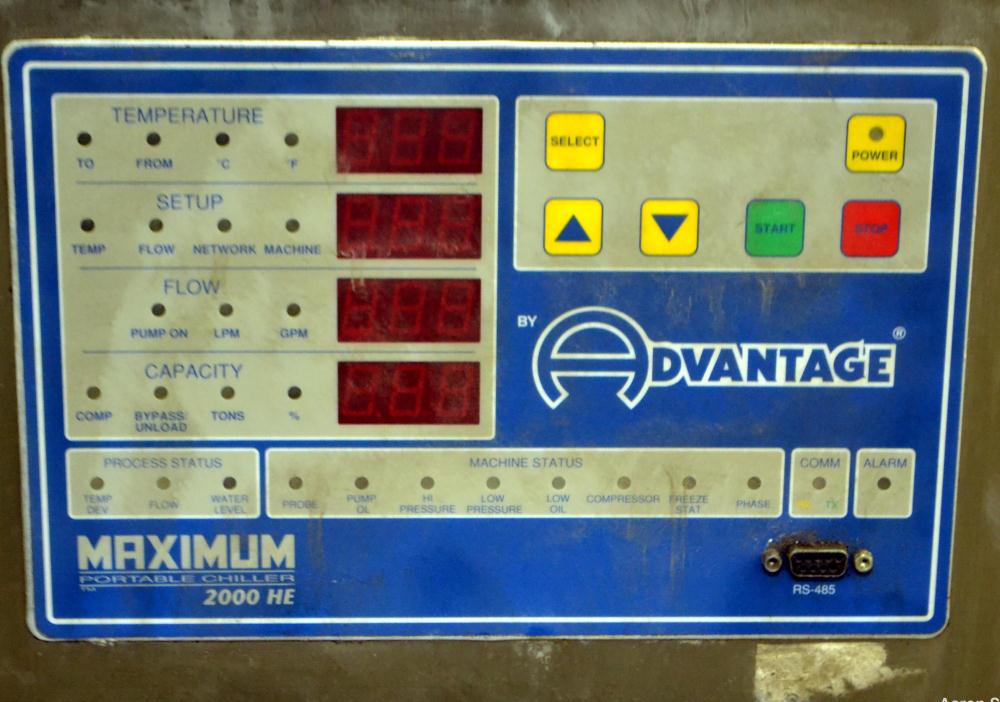 Used Advantage Engineering Maximum Chiller, Model MK-30AM-41HBX, ALT-440/ GPM-72/ PSI-70.Approximately 29 tons, air cooled.Temperature range 48-70 degrees F.3/60/460 volt.Maximum operating pressure 1...
