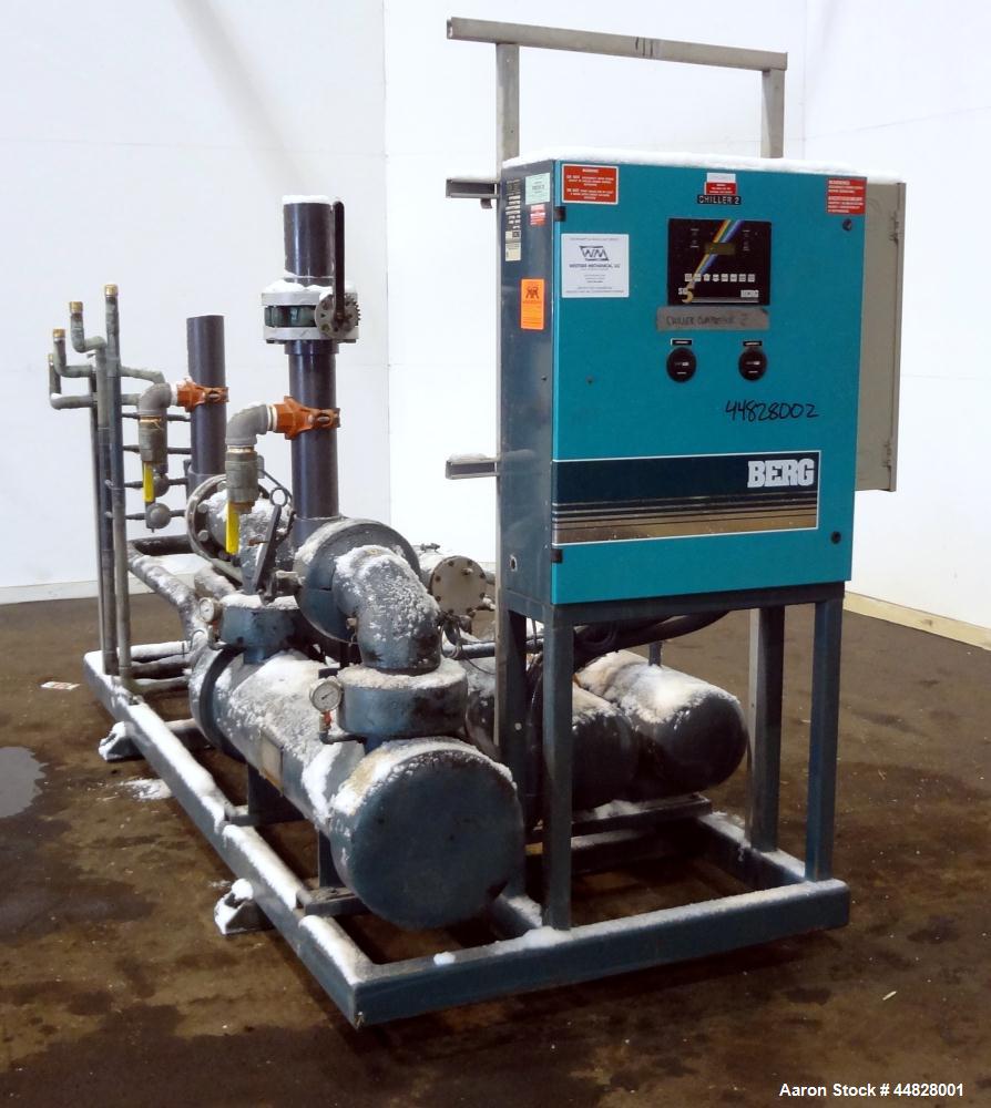 Used Berg Chilling Systems Air Cooled Chiller Package, 48.5 Ton Cooling, Capacity, Model ASR-60-2/1. Consists of: (2) Copelamatic model 6DY-3000TSE-3 semi-hermetic compressors, serial# CCE0112321, CC...