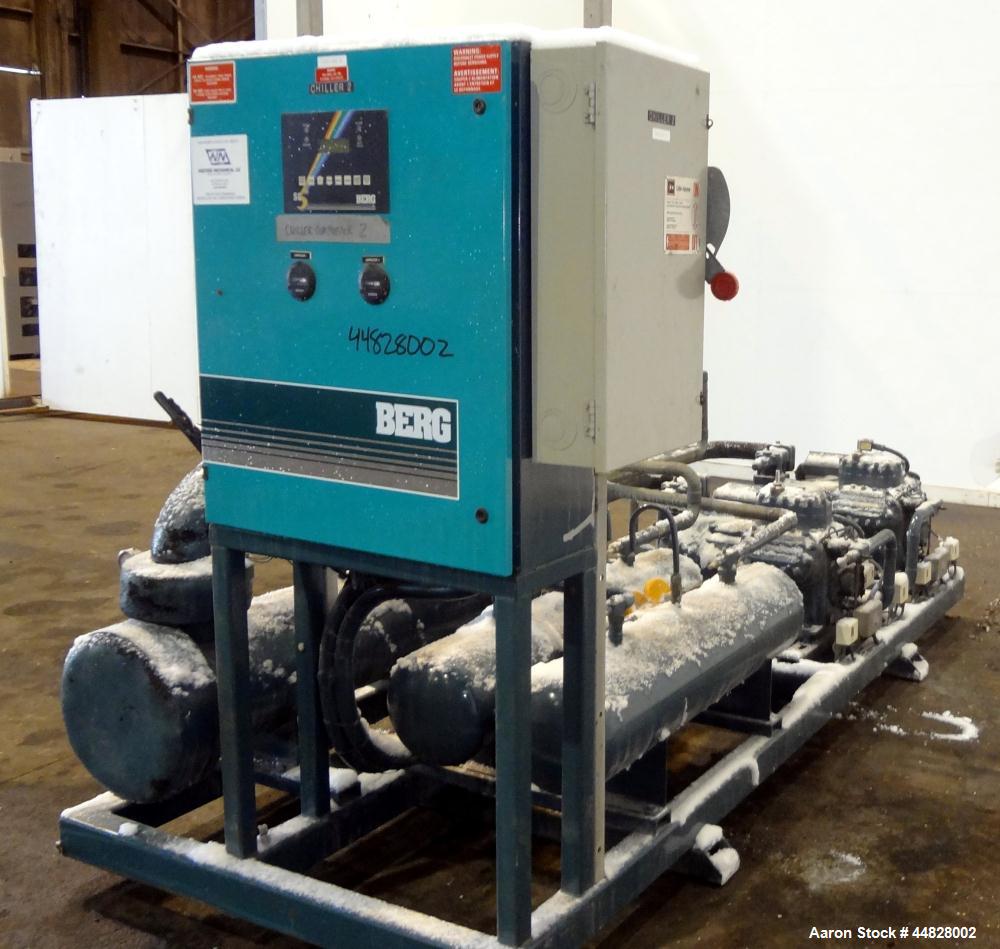 Used Berg Chilling Systems Air Cooled Chiller Package, 48.5 Ton Cooling, Capacity, Model ASR-60-2/1. Consists of: (2) Copelamatic model 6DY-3000TSE-3 semi-hermetic compressors, serial# CCE0112321, CC...