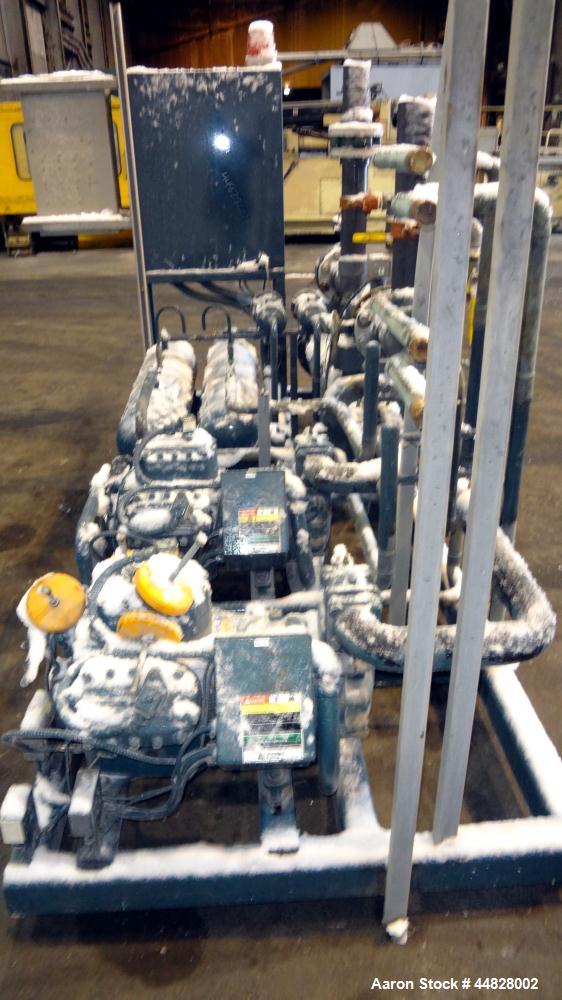 Used Berg Chilling Systems Air Cooled Chiller Package, 48.5 Ton Cooling, Capacity, Model ASR-60-2/1. Consists of: (2) Copelamatic model 6DY-3000TSE-3 semi-hermetic compressors, serial# CCE0112321, CC...
