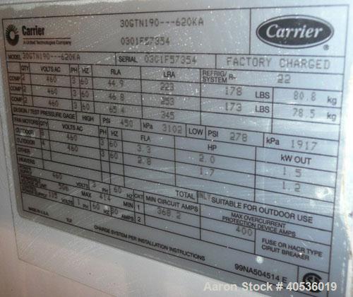 Used Carrier 190 Ton, Model 30GTN190, Reciprocating Compressor. 460/3/60 Volts. Originally manufactured in 2001.