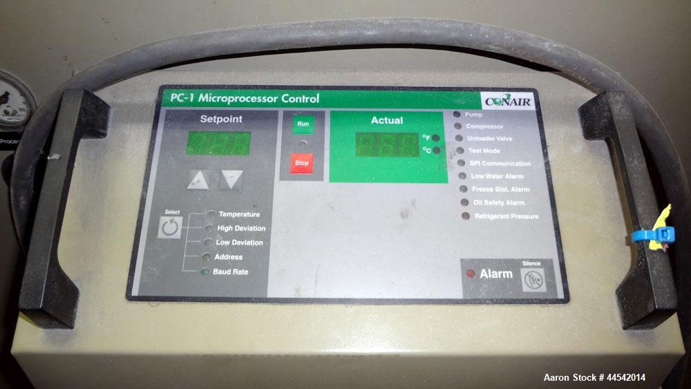 Used Conair MicroKool Chiller, Model MPA-7.5, Approximately 6.9 tons. Air cooled. Temperature range 20 to 65 degrees F. Includes PC-1 Microprocessor control panel. Mounted on casters.