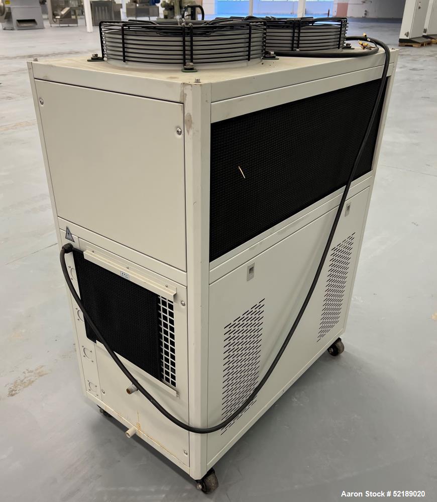 Used HailingKe Air Cooled Water Chiller, Model HL-03BS. Temperature range approximate 5 to 35 degrees C., 3 HP, 3 phase, 50 cycle, 380 volts. Serial# 19294601, built 04/26/2019.
