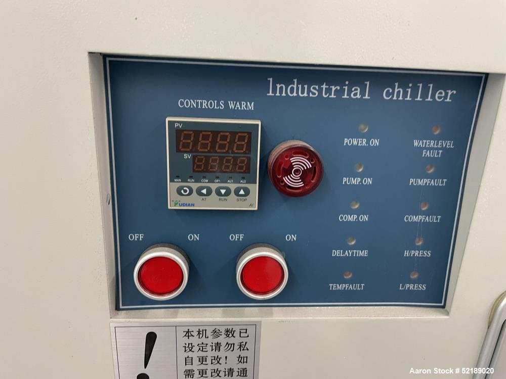 Used HailingKe Air Cooled Water Chiller, Model HL-03BS. Temperature range approximate 5 to 35 degrees C., 3 HP, 3 phase, 50 cycle, 380 volts. Serial# 19294601, built 04/26/2019.
