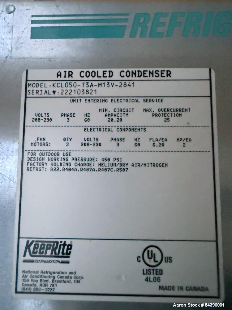 Unused Keeprite KCL050-T3A-M13V-2841 Air Cooled Condenser – 50 Ton Industrial Condensing Unit (2022)