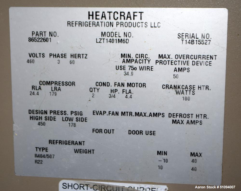Used Heatcraft Medium Temperature Air Cooled Condensing Unit
