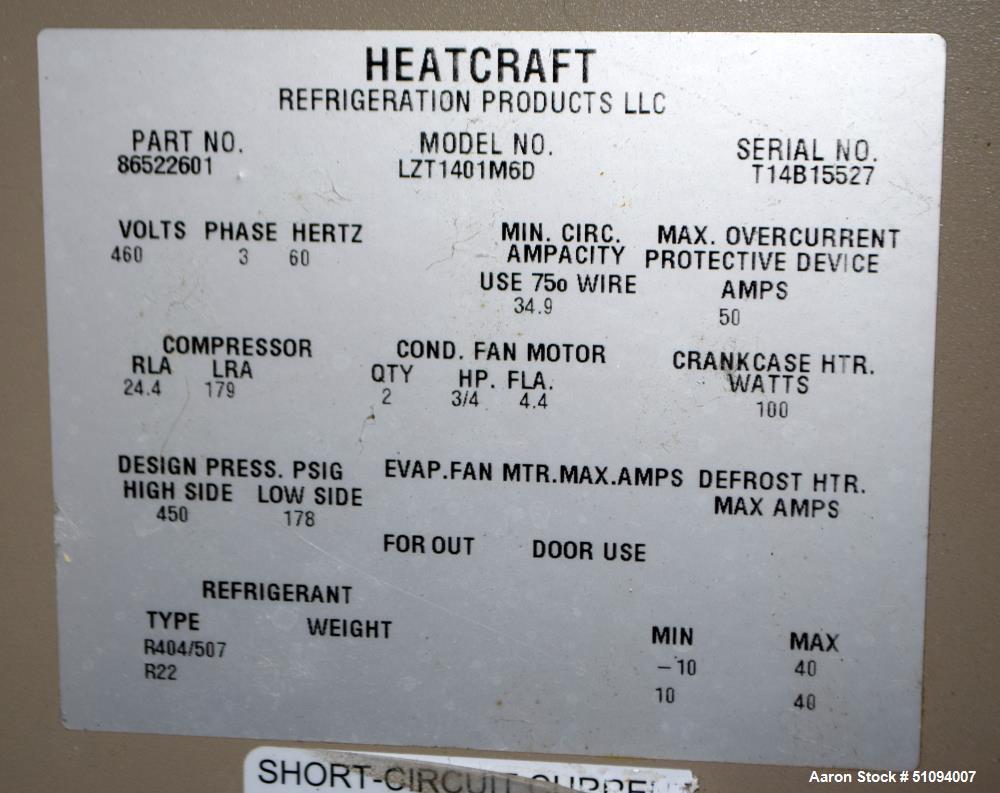 Used- Heatcraft Medium Temperature Air Cooled Condensing Unit