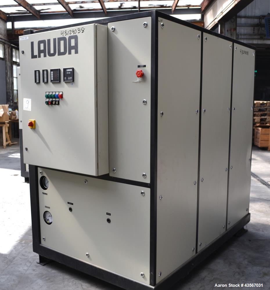 Used Lauda 56kW Secondary Circle Unit Cooler, Type SUK400WII. Temperature range -50 to 200 degrees C. (-58 to 392 F.). 3/50/400 volt. Mounted on casters. Built 2002.