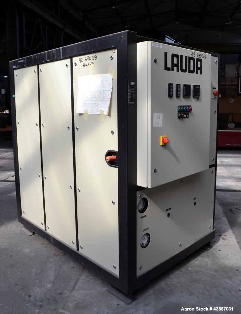 Used Lauda 56kW Secondary Circle Unit Cooler, Type SUK400WII. Temperature range -50 to 200 degrees C. (-58 to 392 F.). 3/50/400 volt. Mounted on casters. Built 2002.