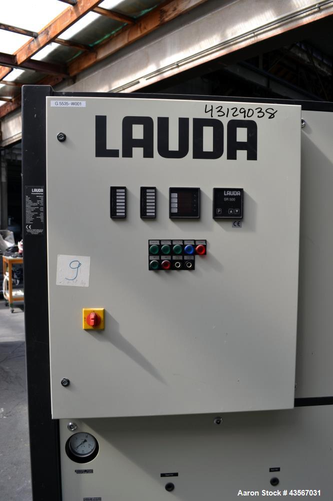 Used Lauda 56kW Secondary Circle Unit Cooler, Type SUK400WII. Temperature range -50 to 200 degrees C. (-58 to 392 F.). 3/50/400 volt. Mounted on casters. Built 2002.