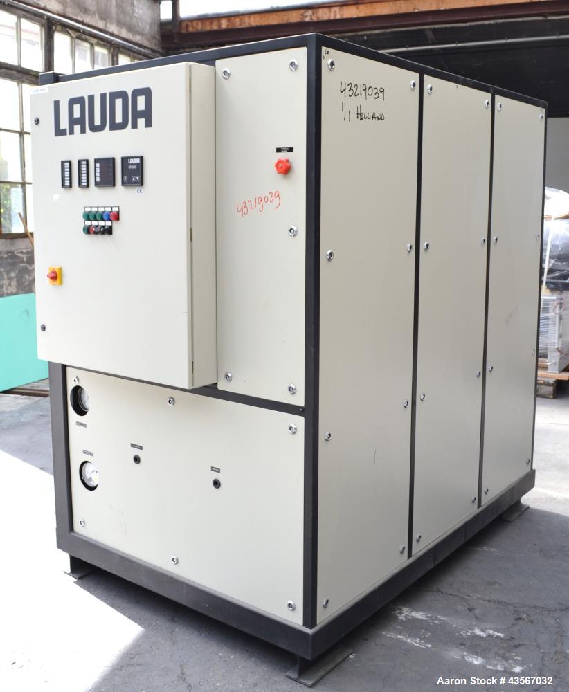 Used Lauda 56kW Secondary Circle Unit Cooler, Type SUK400WII. Temperature range -50 to 200 degrees C. (-58 to 392 F.). 3/50/400 volt. Mounted on casters. Built 2002.