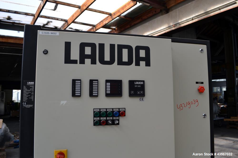 Used Lauda 56kW Secondary Circle Unit Cooler, Type SUK400WII. Temperature range -50 to 200 degrees C. (-58 to 392 F.). 3/50/400 volt. Mounted on casters. Built 2002.