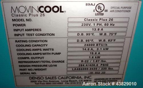 Used Movincool Portable Air Cooled Air Conditioner, Model Classic Plus 26. Cooling capacity 2.2 tons, 24,000 btu/hr.