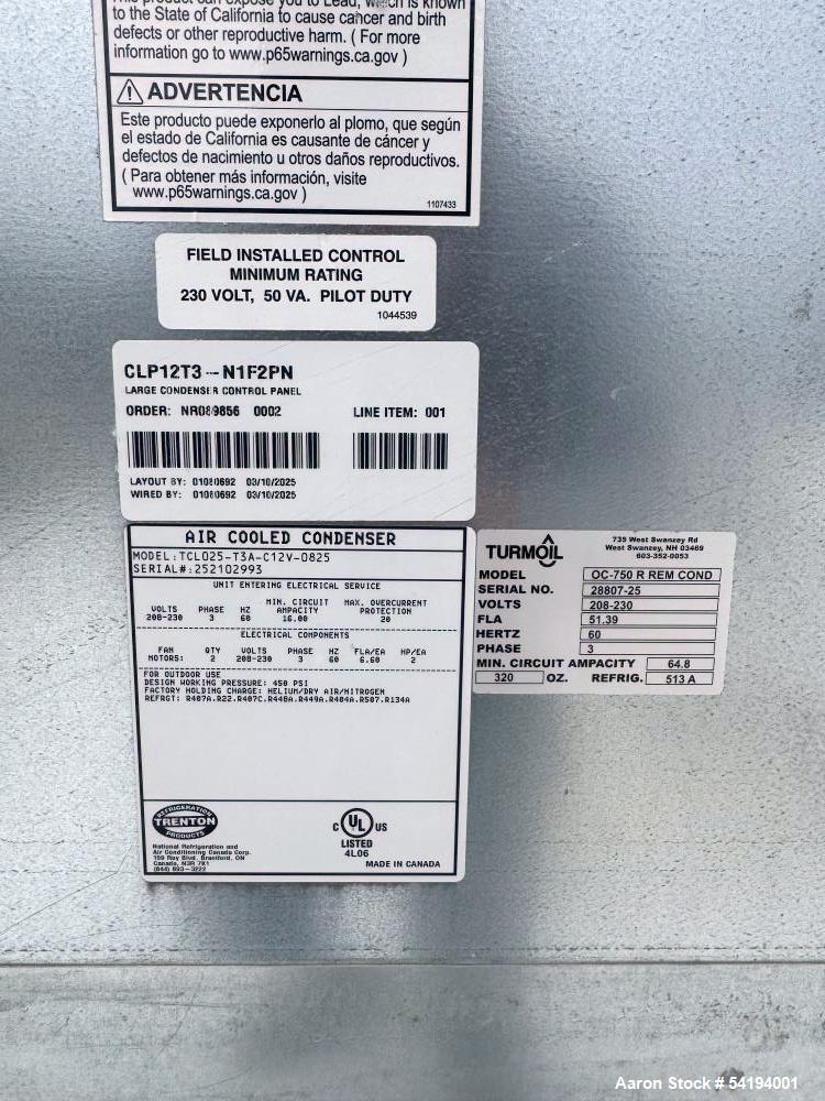 Unused Turmoil Air Cooled Chiller – Model OC-750-R, 7.5 Tons, 90,000 BTU/hr, Closed Loop System