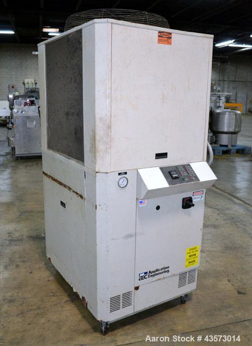 Used AEC Model PSA-7.5 Air Cooled Portable Chiller. Cooling capacity 6.6 tons. Temperature range 30-65 degrees F. 11-1/2 Pound charge of R-22 refrigerant. Has a 20 gallon polyethylene reservior. Has ...