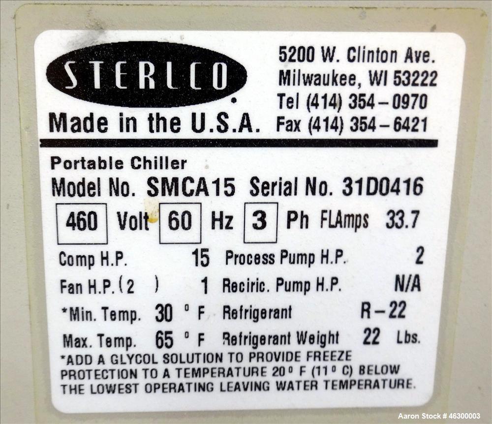 Used Sterlco Portable Chiller, Model SMCA 15, Air Cooled.