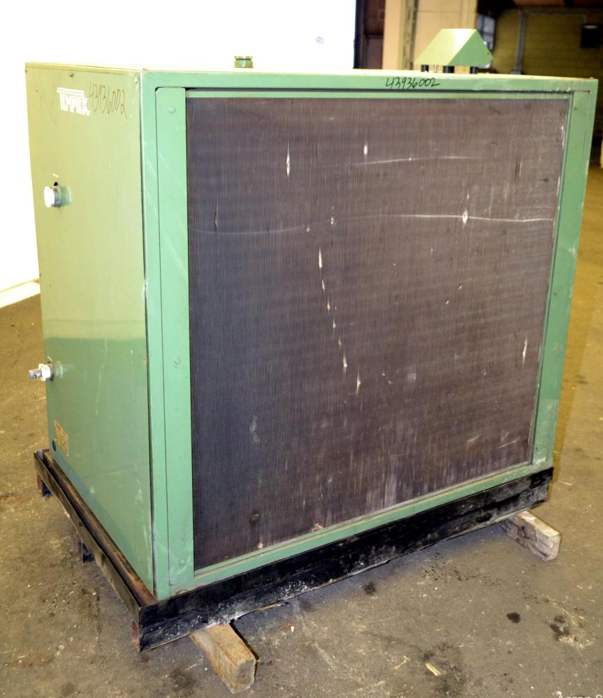 Used Temptek Air Cooled Chiller, Model A-10. Approximately 10 tons. Temperature range 20-60 degrees F. 3/60/460 volt.  Maximum operating pressure 100 psi, media water/glycol. Includes a digital contr...