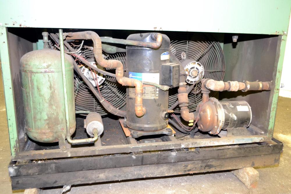 Used Temptek Air Cooled Chiller, Model A-10. Approximately 10 tons. Temperature range 20-60 degrees F. 3/60/460 volt.  Maximum operating pressure 100 psi, media water/glycol. Includes a digital contr...