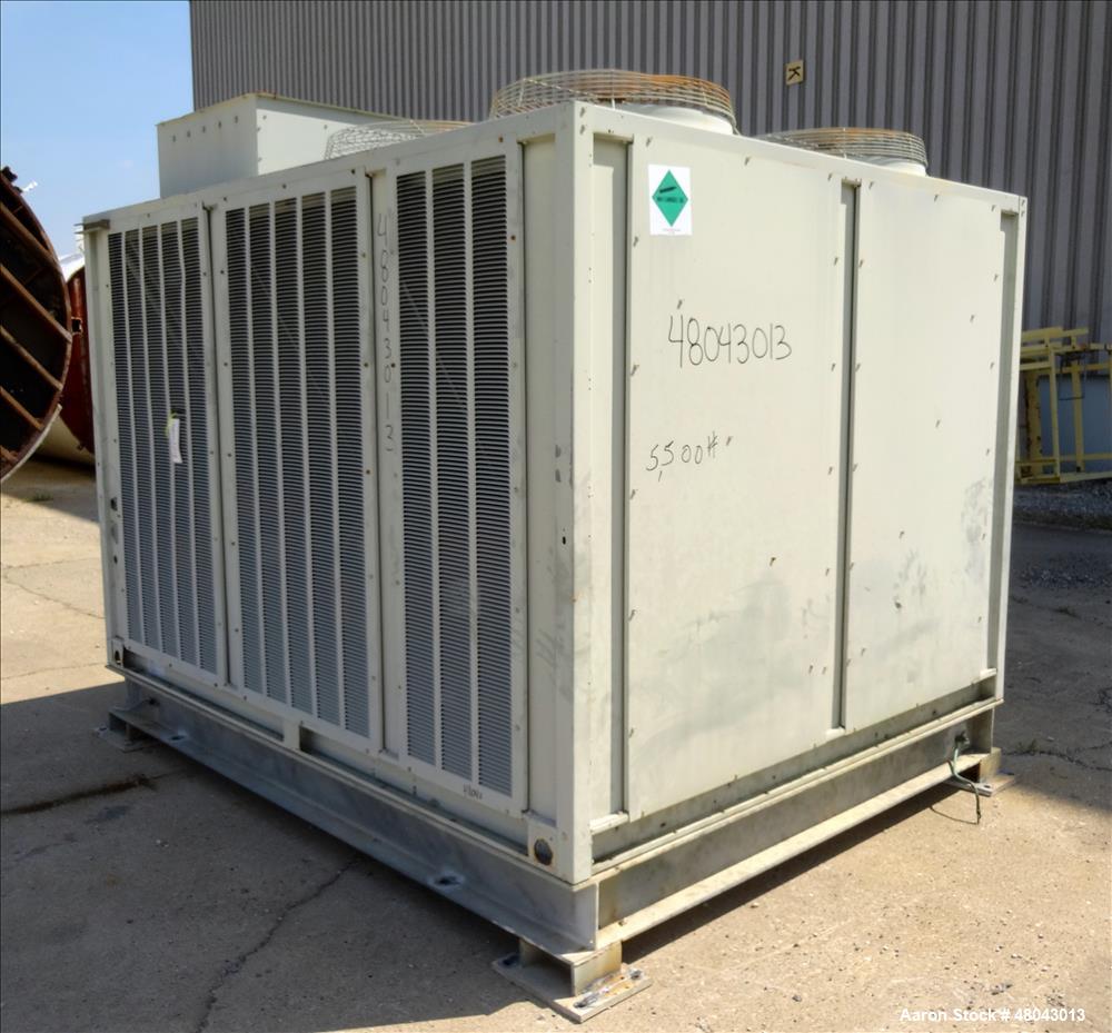 Used Trane IntelliPak Air-Cooled Chiller, 50 Tons, Model #CGAEC504ABA1WHR. R-22 Coolant. Design pressure 450 psi. 40 to 50 Degrees F without ice machine. (4) Compressor motors, (6) condenser fan moto...