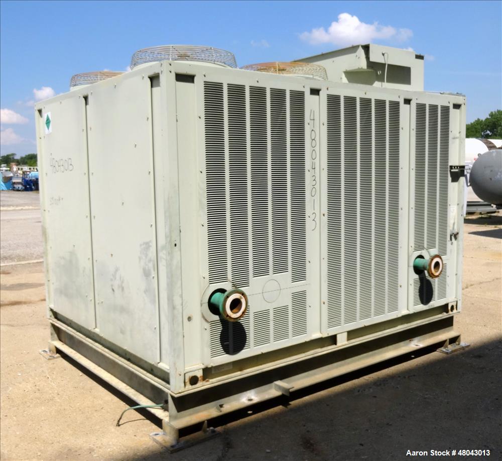 Used Trane IntelliPak Air-Cooled Chiller, 50 Tons, Model #CGAEC504ABA1WHR. R-22 Coolant. Design pressure 450 psi. 40 to 50 Degrees F without ice machine. (4) Compressor motors, (6) condenser fan moto...