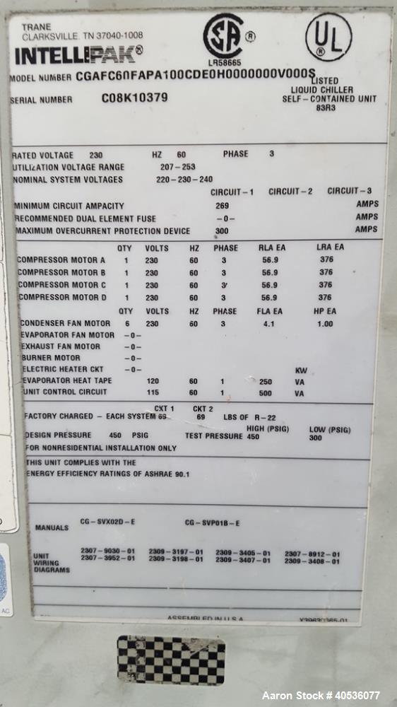 Used 60 Nominal Ton Trane Air Cooled Chiller.
