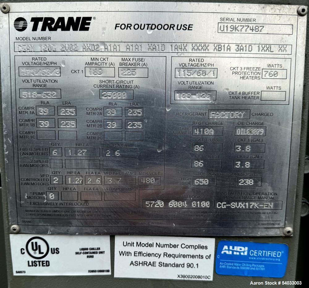 Unused 2019 Trane 120 Ton Scroll Chiller – R-410A, 3 Phase, Air-Cooled