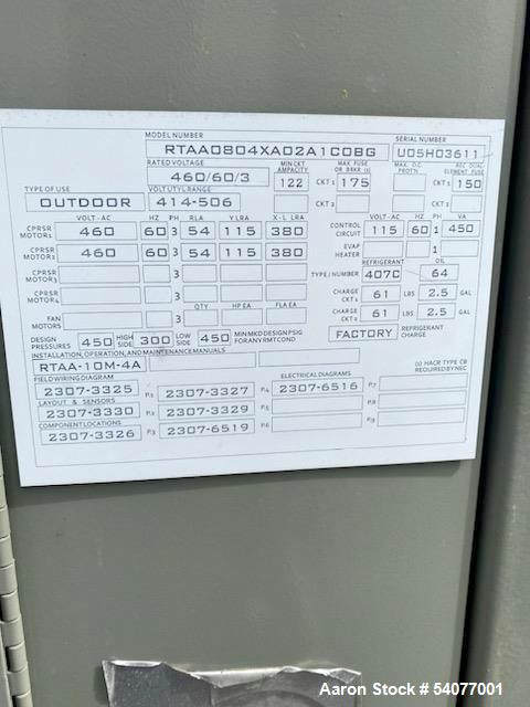 Used Trane RTAA0804XA02A1C0BG Air-Cooled Rotary Chiller | 80 Ton | 407C | Refurbished 2016