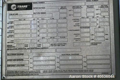 Used-Trane 100 Nominal Ton Air Cooled Screw Chiller. Trane model RTAA1004YH01A3DOF. Designed for 460/3/60 volt operation. Ye...