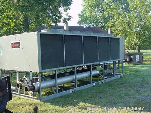 Used 125 Nominal ton Trane chiller, model RTAA125RTAA125AA125AYN01A0300BN. Air cooled screw chiller designed for 200/3/60 volt operation. Includes existing charge only of refrigerant. Also includes a...