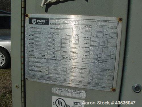 Used 125 Nominal ton Trane chiller, model RTAA125RTAA125AA125AYN01A0300BN. Air cooled screw chiller designed for 200/3/60 volt operation. Includes existing charge only of refrigerant. Also includes a...