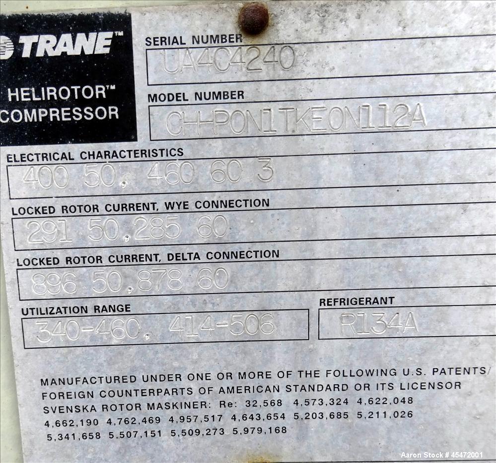 Used Trane Chiller, 300 Ton, Model RTAC 3004 UHON W1NY 1CDN NCON N10C NOEX N