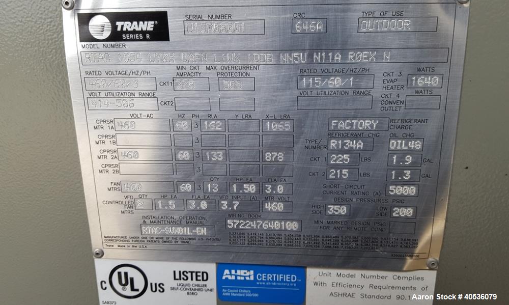 Used 185 Nominal Ton Trane Air Cooled Chiller
