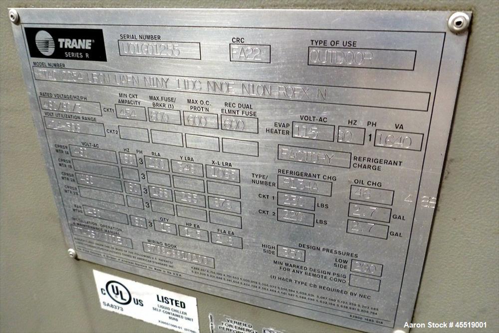 Used Trane Air Cooled Screw Chiller, Model RTAC2254UB0NUAFNNINYITDCNN0EN10NR0EX