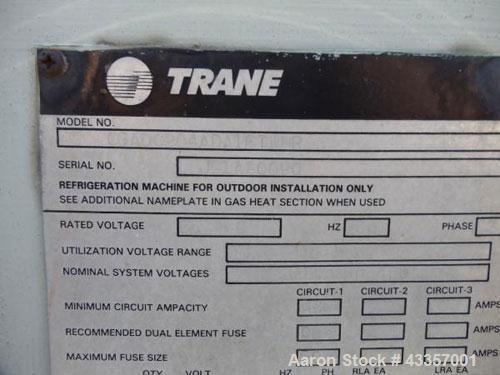 Used Trane Chiller, 20 Ton, Model CGADC204ADA1FTWHR. Air cooled, 460 volt, R-22 refrigerant, 450 psi design pressure, serial #J91A80090, approximate weight 2200#