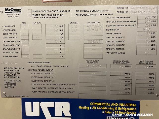 Used- McQuay 115 Ton Water Cooled Scroll Compressor Chiller