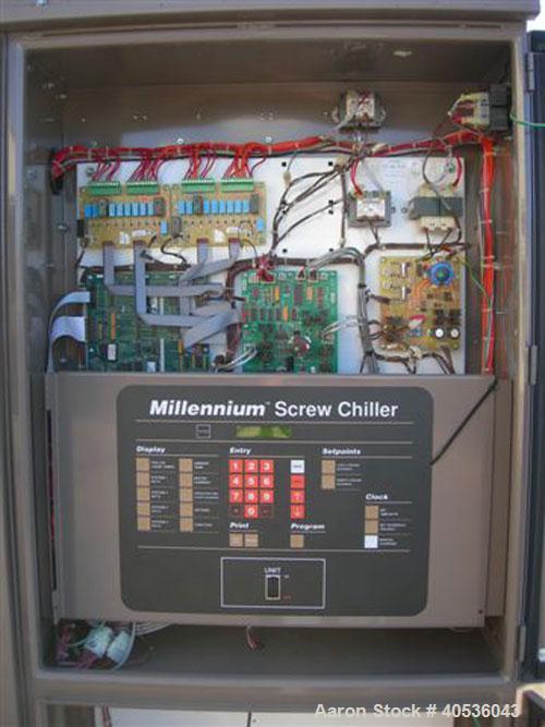 Unused-York 418 ton, model YCAS0418EB46YGADBT screw compressor, 430/3/60 volts. R-407C refrigerant, high efficiency, Black Fin condenser coils, louvered enclosure panels and many more options.
