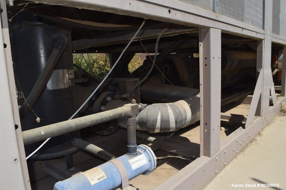Used York Air Cooled Screw Liquid Chiller, 267 Tons, Model YCIV0267EA46VABBXT. R-134a Refrigerant, outdoor use, maximum pressure high side 350 psi, low side 235 psi. Serial# 2GXM012346, built 2011.