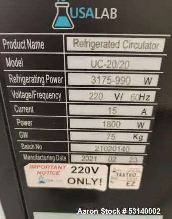 Used USA Lab UC-20/20 Refrigerated Circulator Chiller – 20L, -20°C