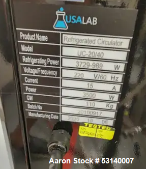 Usado- Enfriador frigorífico de laboratorio de EE. UU., modelo UC-20/40. Caudal de la bomba 30L por minuto. Depósito de 20L....