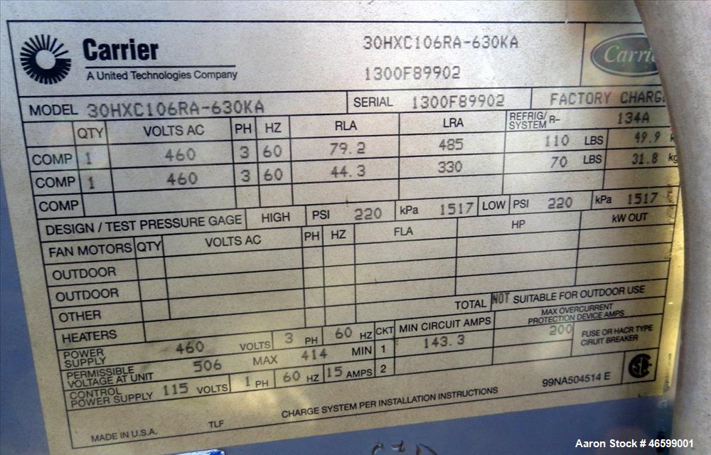 Used- Carrier Water-Cooled Chiller