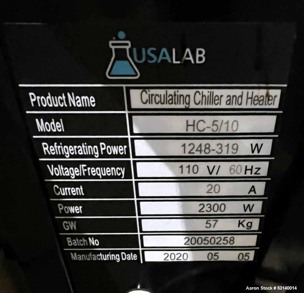 Used- USA Lab Model HC-5/10 Circulating Chiller & Heater. Pump flow rate 30L/min. 5L Reservoir capacity. Refrigerating BTU's...