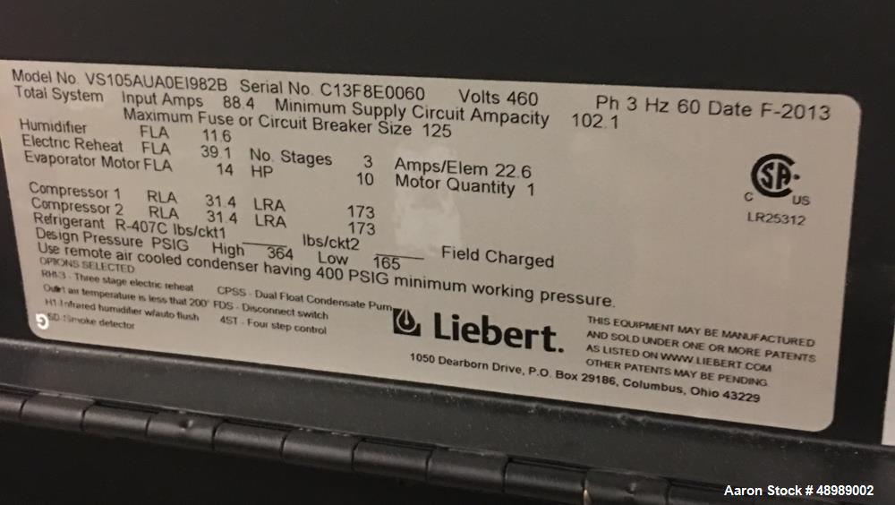 Used Liebert DS 30 Ton Chiller, Model VS105AUA0E1982B.