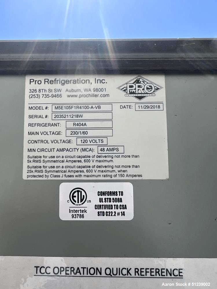Used Pro Refrigeration Glycol Chiller M5E105F1R4100-A-VB – 33,900 BTUH, 100 Gal Tank, Dual Pumps