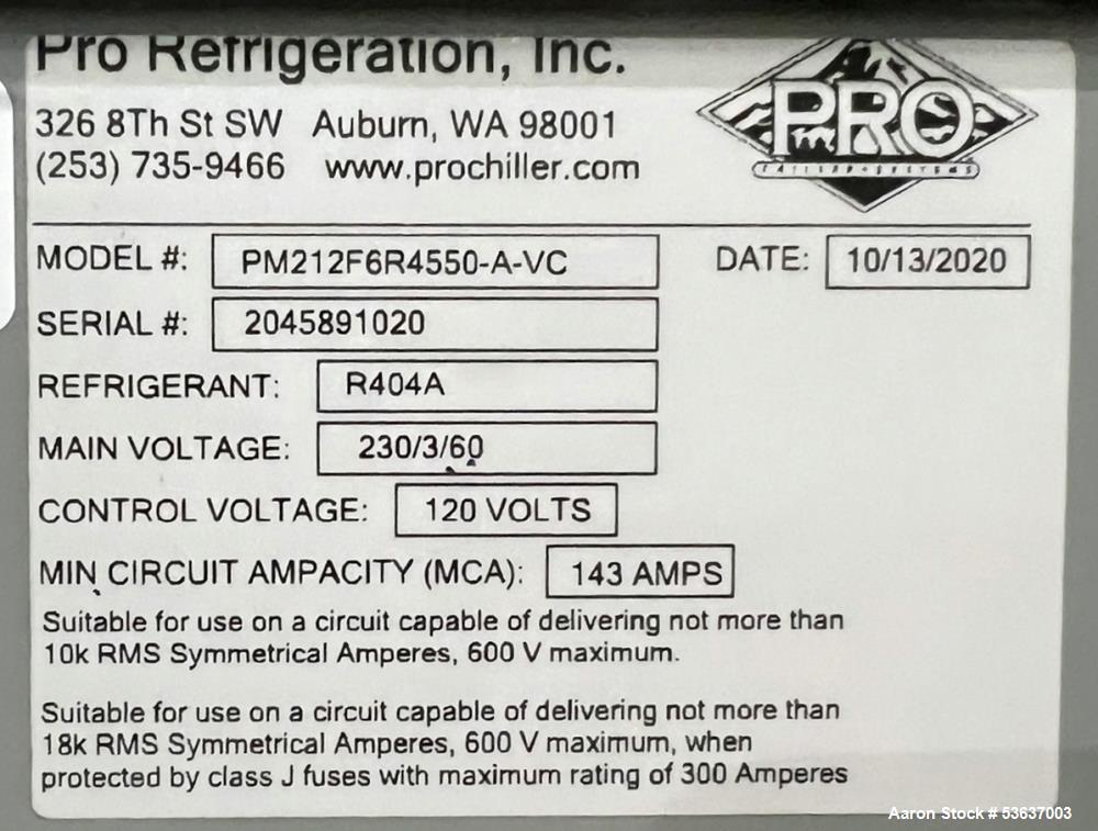 Used Pro Refrigeration Glycol Chiller – 20 Ton Capacity, Built 2020