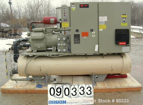 USED: Trane air cooled compressor chiller, 120 ton, Series R, model CCACD121RGNLR6237ADFGHP. 3/60/460 volt. (2) 60 ton compressors, model CRHR600K4HAO. Test high side 450 psig, low side 300 psig. Eva...