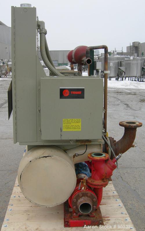 USED: Trane air cooled compressor chiller, 120 ton, Series R, model CCACD121RGNLR6237ADFGHP. 3/60/460 volt. (2) 60 ton compressors, model CRHR600K4HAO. Test high side 450 psig, low side 300 psig. Eva...
