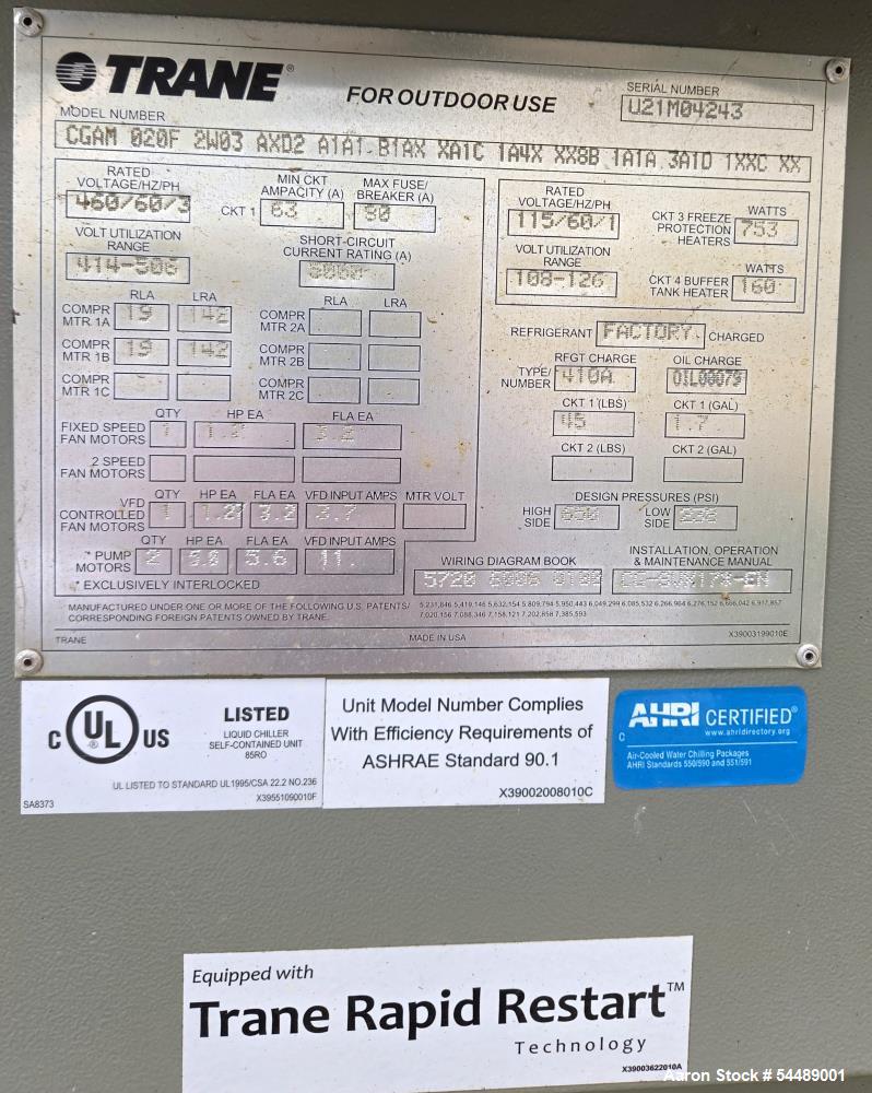Used Trane CGAM 20-Ton Liquid Chiller
