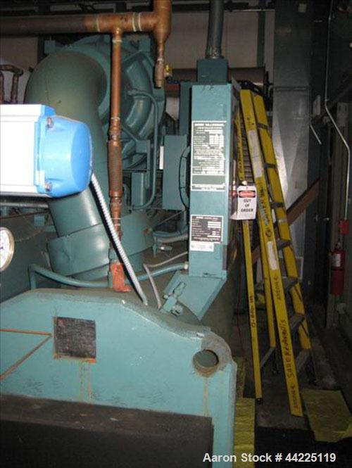 Used York Glycol Chiller, 390 Tons, Model YKCDDDG4-CME. Model YDHA-41-DO compressor. 3 phase, 60 cycle, 460 volt, 150 psig, 800 amp. 1400# charge, R134A refrigerant, 180 psig, built 2001. Serial #SEK...