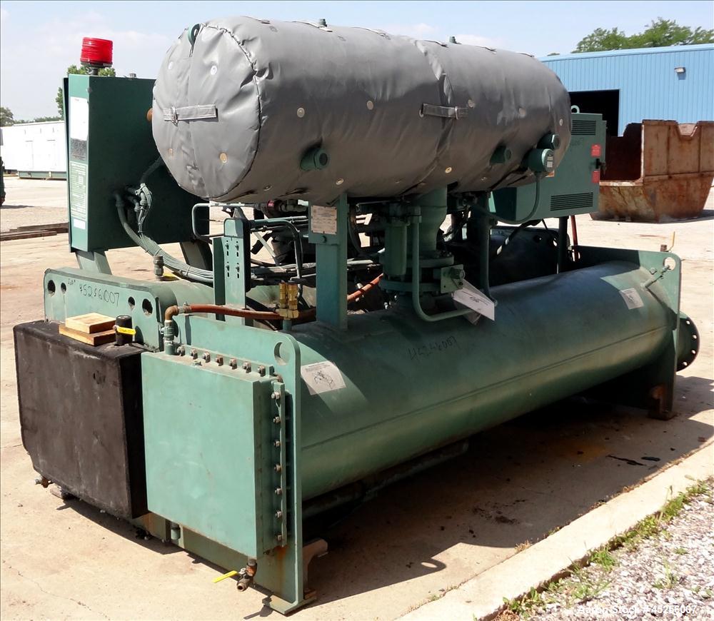 Used York Millennium Rotary Screw Liquid Chilling System, Approximate 350 Ton, Model YS-DB-DA-S2-CJE. Refirg. designed working pressure 300 psi, Liquid design working pressure 150 psi. 910 Pound char...