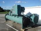 Used York YK MAXE Chiller, Model YKDSDSQ5, 350 Tons. Gear code WW. Refrigerant R-134A. Fluid type: water. Passes: 2. Evap. flow 840 gpm. Cond. flow 1,050 gpm. Evap. pressure drop: 15.3 ft. Cond. pres...